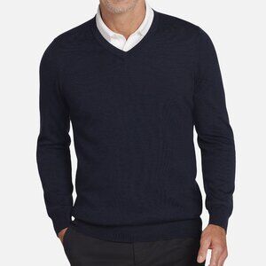 Joseph Abboud Fine Merino Wool Navy Classic V-Neck Sweater 2XL - EUC